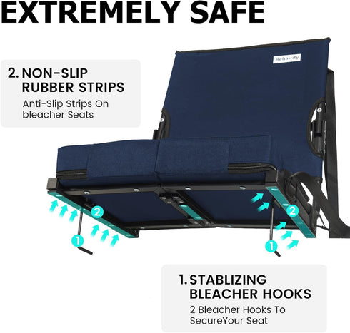 behairity Portable Stadium Seat for Bleachers with Back Support, Wide Padded Bleacher Chair with High Back and Thick