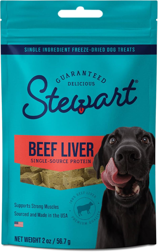 Stewart Freeze Dried Dog Treats, Beef Liver, 2 oz, Grain Free & Gluten Free, Resealable Pouch