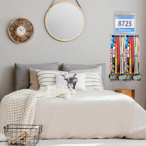 Moxweyeni Race Medal and Bib Display Rack for Runners - Wall Mounted Medal Holder