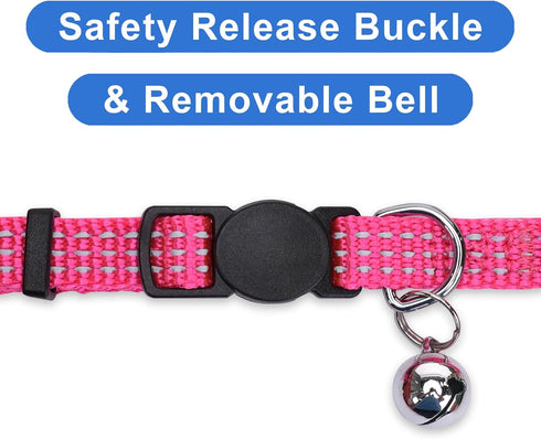 Pawtitas Reflective Cat Collar with Safety Buckle, Removable Bell, Pink, One Size