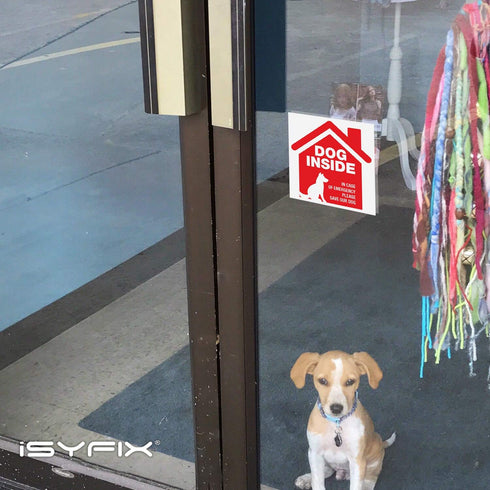 iSYFIX Dog Inside Alert Signs Stickers, 4 Pack, 5x5 Inch, Premium Self-Adhesive Vinyl, Indoor and Outdoor Red