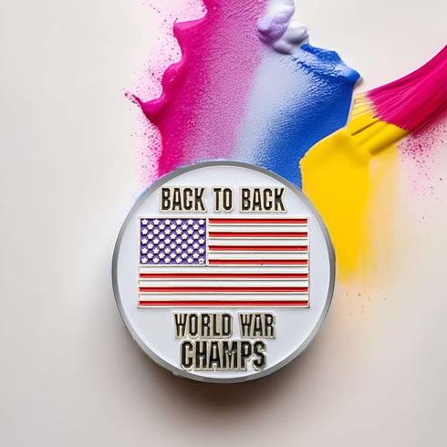 Value Pack of 3 Back to Back World War Champs Golf Ball Markers, Magnetic American Flag Golf Ball Markers