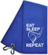 Hafhue Eat Sleep Repeat Embroidered Golf Towel - Golf Accessories Gift for Men, Women, Dad, Grandpa Golf Lovers