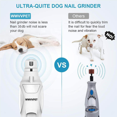 Pet Nail Grinder with LED Light & 2 Grinding Heads, 2-Speed Low Noise Powerful Dog Nail Trimmer for L/M/S Dogs/Cats