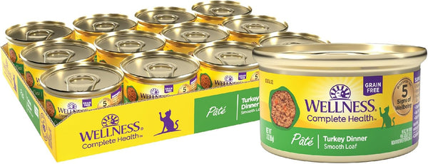 Wellness Complete Health Grain-Free Wet Canned Cat Food, 3-Ounce Can (Pack of 24) - Natural Ingredients, Turkey Dinner