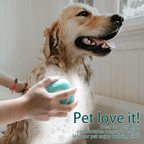 Dog Bath Brush, Pet Massage Shampoo Dispenser, Soft Silicone Rubber Bristle Brush for Dogs and Cats Shower Grooming