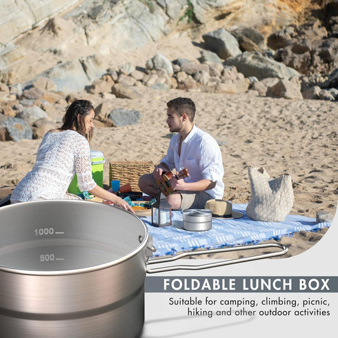 Lixada Camping Pot Stainless Steel 1.5L Camping Cook Pot with Lid and Folding Handle, Large Capacity Bento Pot for