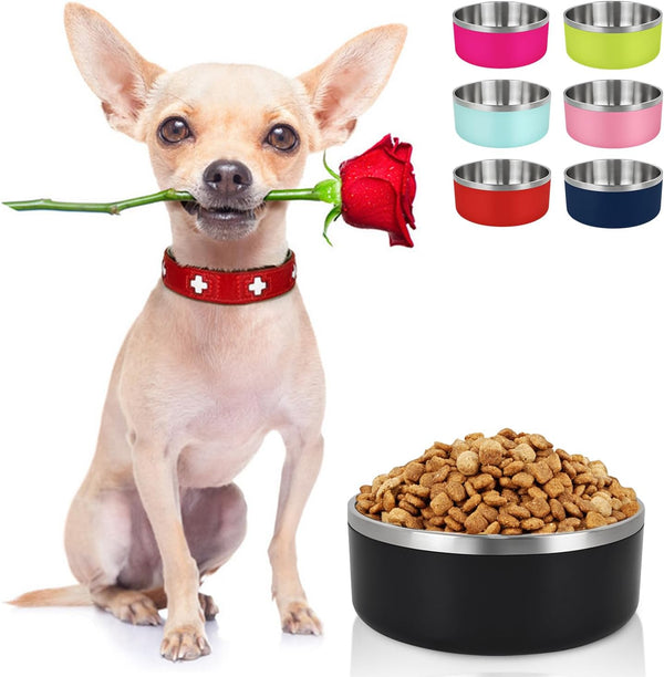 LIHONG Dog Bowls, Stainless Steel Non-Slip Insulated Bowl for Small Medium Dogs, Rustproof (40oz, Black)