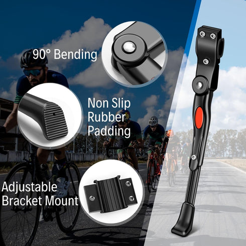 Flexzion Adjustable Aluminum Kickstand for Mountain Bike, Fits 22-26 Inch Tires, Black Rear Mount Side Stand