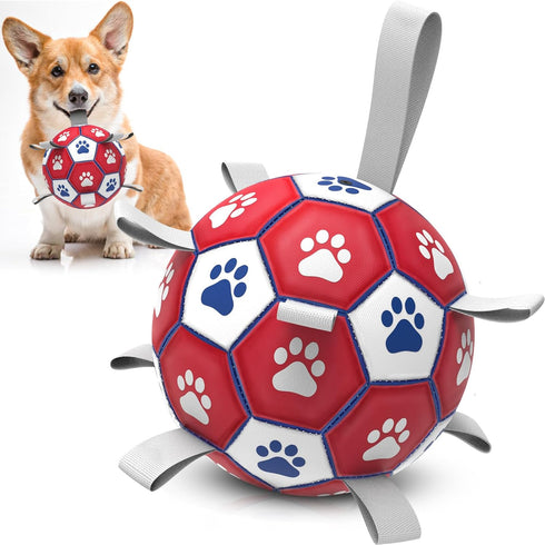 Dog Balls, Interactive Tug of War Toys, Soccer Ball with 9 Nylon Straps for Indoor Outdoor Play, Gift for Small Medium