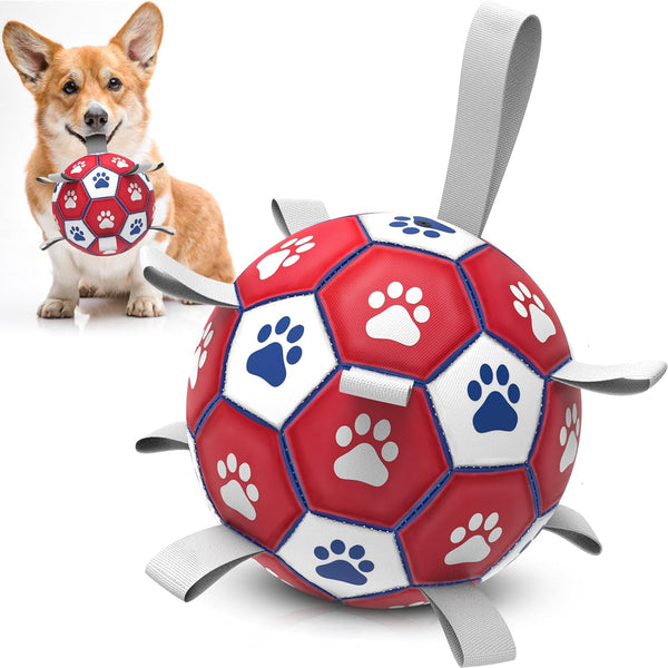 Dog Balls, Interactive Tug of War Toys, Soccer Ball with 9 Nylon Straps for Indoor Outdoor Play, Gift for Small Medium