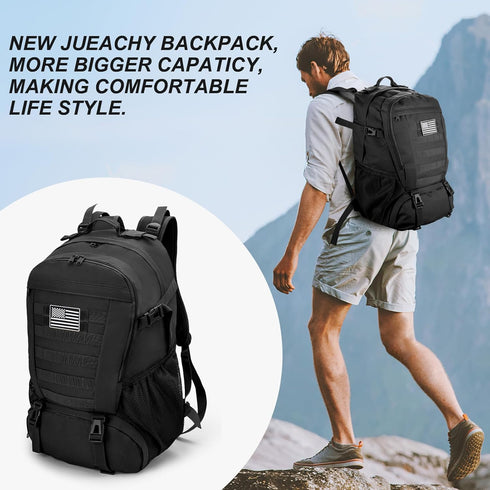 Jueachy Tactical Backpack for Men, 30L Waterproof Hiking Day Pack with USA Flag Patch