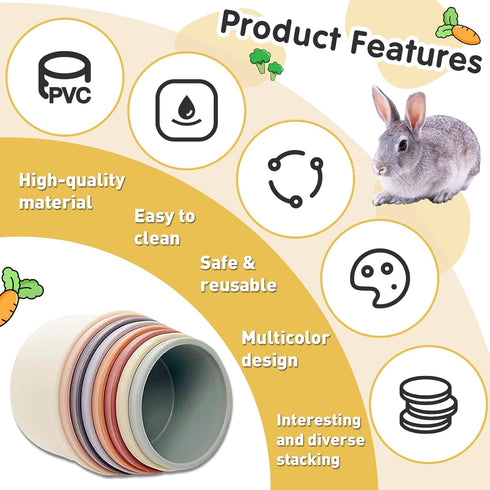 Iffitya 16 Pcs Stacking Cups for Rabbits, Colorful Bunny Toys for Rabbits and Small Animals, Nesting Rabbit Toys