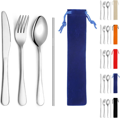 Kyraton Portable Flatware, Reusable Camping Flatware, Bento Box Silverware for School, Work, Office, Outdoor,