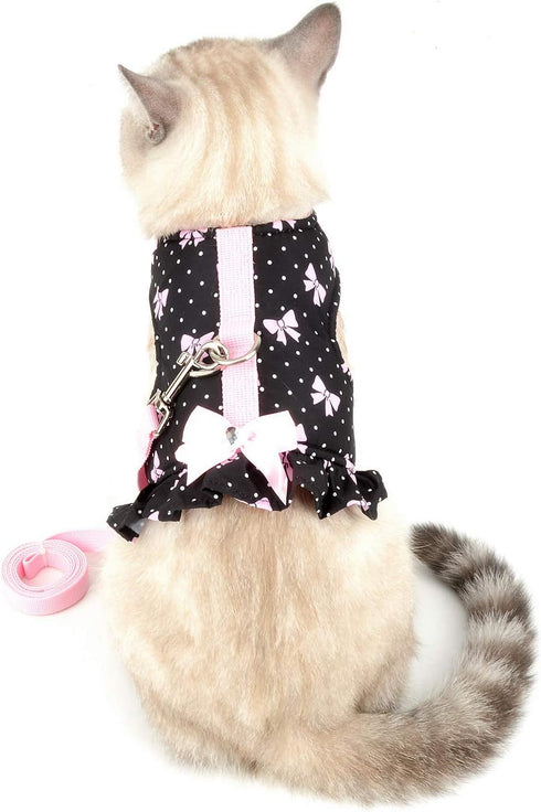 Zunea No Pull Small Dog Girl Harness Dress, Escape Proof Cat Kitten Vest Leash Set for Walking (Black S)