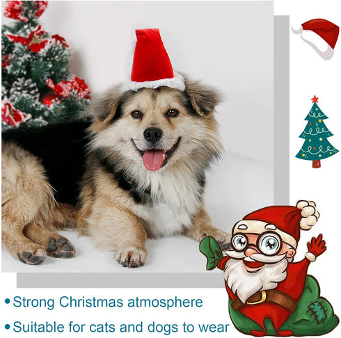 Pet Santa Hat for Dogs, Adjustable Christmas Hat for Cats, Puppy Xmas Costume Decoration, Red (Small)