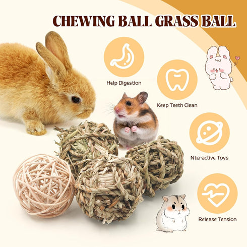 Bac-kitchen 17 Chinchillas (2.4") Pcs Bunny Chew Grass Balls, Hangable Natural Handmade Enrichment Toys for Teeth