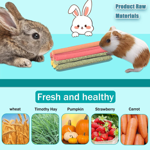QWR 23 Chinchillas, PCS Natural Wooden Rabbit Toys,Safe Bunny Chew Toys for Teeth,Grass Timothy Sticks,Sweet