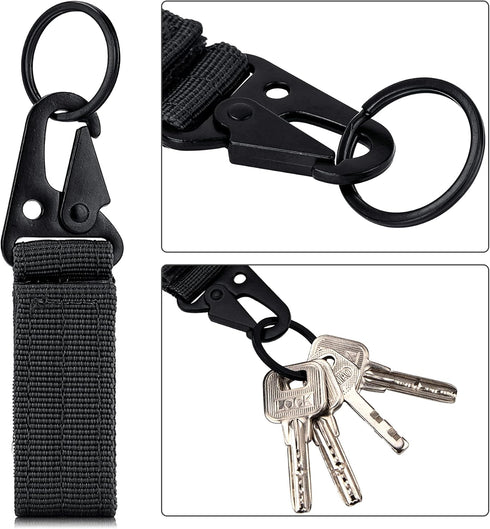 IronSeals 4 Pack Nylon Webbing Keychain, Tactical Molle Gear Key Ring with Metal Hook and Backpack Clasp