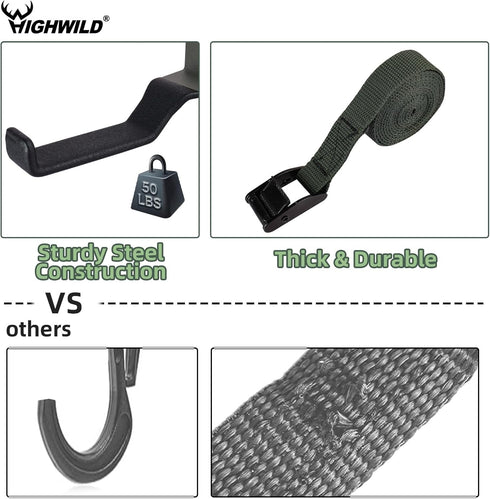 Highwild Treestand Strap Gear & Bow Hangers - Multi-Hook Accessory Holder for Hunting Gears, 3 Gear Hooks + 2 Bow