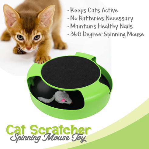 10" Interactive Cat Scratcher Toy Manual Spinning Mouse for Natural Play & Claw Care No Batteries, Quiet Design