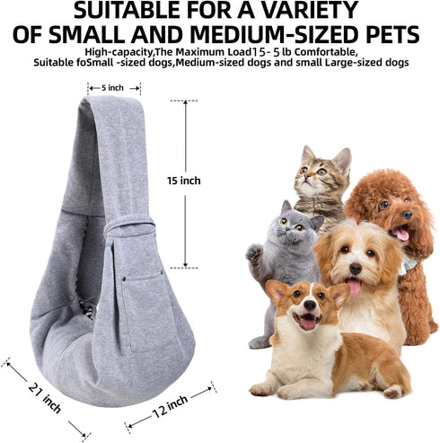 Dog Carrier Sling, Reversible Puppy Carrier Purse with Storage Pocket, Hands-Free for Small Dogs and Cats (Gray)