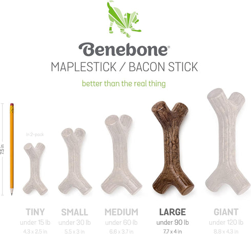 Benebone 2-Pack Maplestick/Zaggler Durable Dog Chew Toys, Real Maplewood, Real Bacon, Made in USA