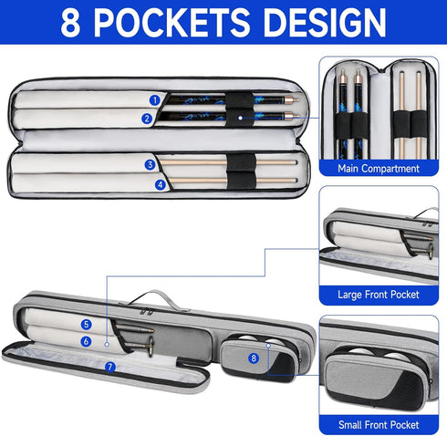 Jaffzora Pool Cue Case, Pool Stick Carrying Case Holds Butts and Shafts, Billiard Cue Bag with Shoulder Straps