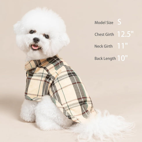 PUPTECK Cute Plaid Dog Shirt, Soft Puppy Cat Polo T-Shirt for Small Medium Dogs, Boy Girl Outfit, Costume M