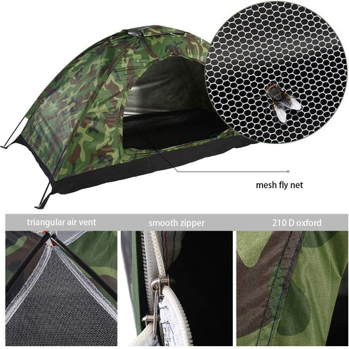 One Person Lightweight Camouflage Camping Dome Tent, Sturdy and Durable Outdoor Tent