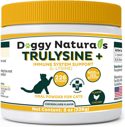Trulysine Plus L-Lysine for Cats Immune Support Oral Powder 8oz/226g - Chicken Liver Flavor for All Ages
