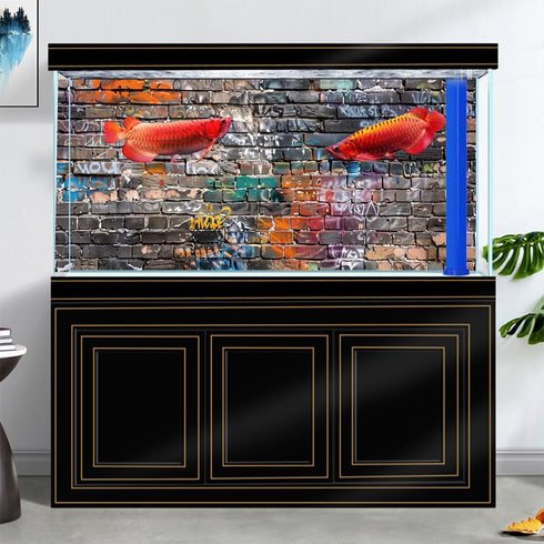 Graffiti Brick Wall Aquarium Background, Art Theme Fish Tank Background, 36X18IN with 8 EVA Double-Sided Tape