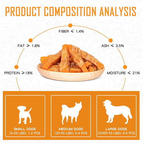 Dog Treats Chicken Jerky Wrapped Sweet Potato, Grain Free with Natural Ingredients w/Taurine, 12.5 oz