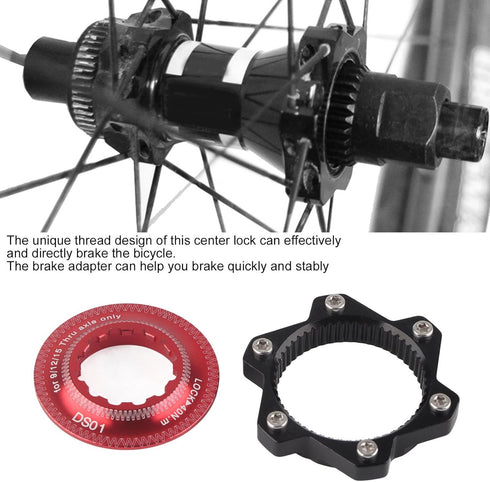 VGEBY Disc Brake Center Lock Adapter Set, Aluminum Center-Lock Hubs with 6 Bolts Disc Rotor Adapter (Red+Black)