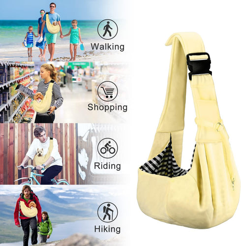 PETLOFT Reversible Dog Cat Sling Carrier, Adjustable Hands-Free Cross Body Carrier for Dog/Cat/Bunny up to 11lb (Beige)
