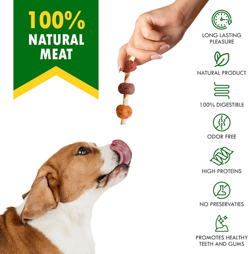 Kabobs Dog Rawhide Treats with Duck & Chicken Human Grade Meat - All Natural Dried Snacks - Grain Free Long Lasting Chews for Large & Small Dogs - Best Sticks for Training & Healthy Teeth