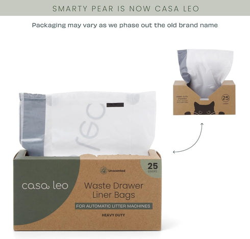 2mil 50 count Leo's Loo Too by Casa Leo I Waste Litter Drawer Liner Bags for Automatic Litter Boxes I Heavy Duty Thick