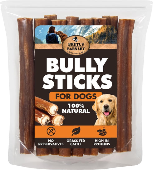 BRUTUS & BARNABY 6" Bully Sticks for Dogs, Low-to-No Odor, Grass-Fed Chews