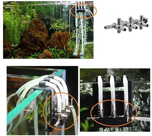 2pcs 3-Way Chrome Metal Gang Manifold Air Line Control Valve for Aquarium Air Tap Splitter