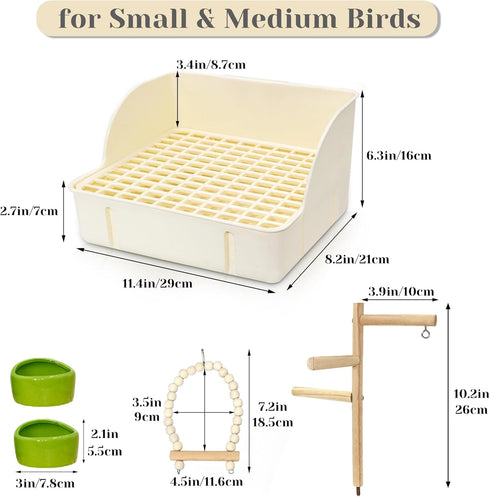 3 1 in Bird Playground Stand Tabletop with Large Tray, Wooden Bird Play Stand Large, Parrot Perch Stand with Food