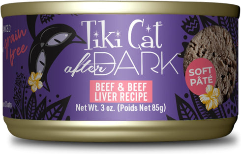 Tiki Cat After Dark Pâté, Beef & Beef Liver, High-Protein Non-GMO Wet Cat Food for Adult Cats, 3 oz. Cans (Pack of 12)