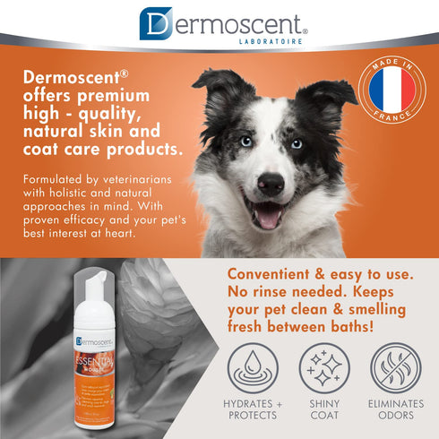 Dermoscent Essential Mousse 150ml Dry Shampoo for Dogs & Small Mammals, Rinse-Free Foam for Odour Control.