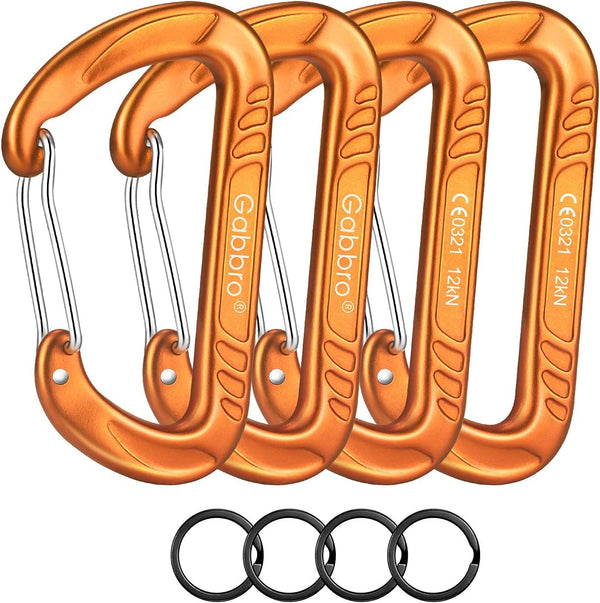 Gabbro Heavy Duty Carabiner Clips, Wiregate Snap, Screw Locking, Lightweight Aluminum for Hiking, Camping