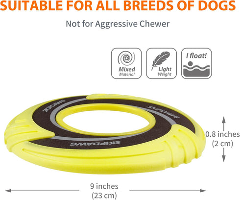 SKIPDAWG Interactive Dog Tug Toy, Dog Flying Disc Water Toy, Non-Toxic Light TPR/Nylon Fabric, 9 Inches Diameter