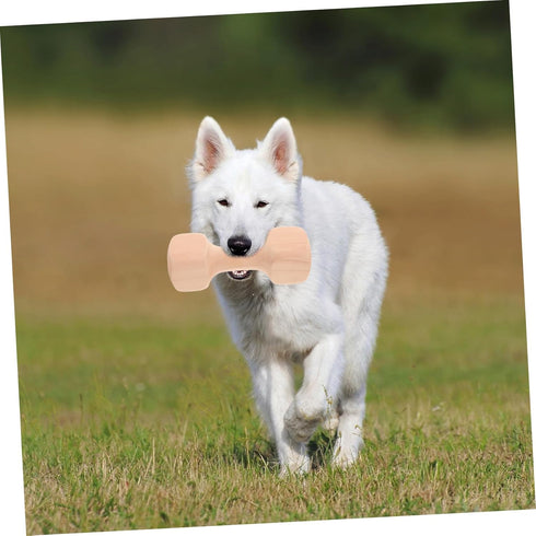 Wooden Dumbbell Chew Toy for Small Breeds Dogs, Durable Molar Pet Accessory for Chewing, Playing, Khaki