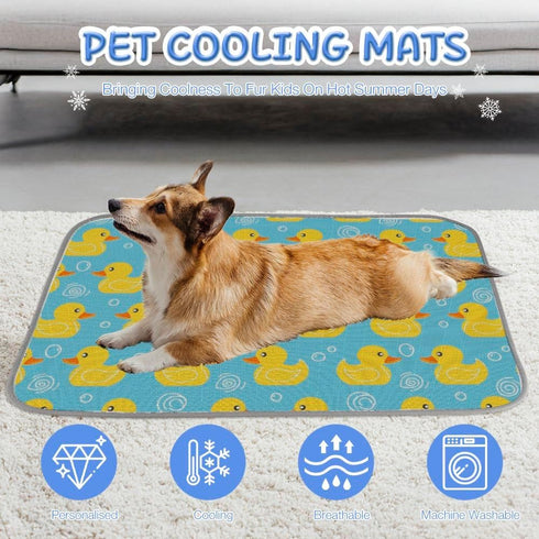 imiBBWQu Summer Summer 27" 22" Cooling Pad Duck Yellow Blue Floral Pet Cooling Mat for Small Dog Washable Crate Pad