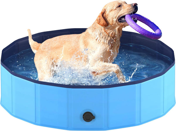 Niubya Foldable Dog Pool - Collapsible Hard Plastic Swimming Pool for Pets, Indoor and Outdoor, 32 x 8 Inches