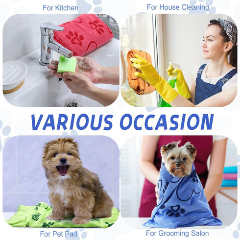 4 Pcs Microfiber Dog Bath Towels - Absorbent Pet Towels for Medium Dogs, Cats (Blue, Yellow, Pink, Apple Green)