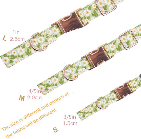 Metal Buckle Dog Collar, Durable Adjustable Soft Collar for Small Medium Large Dogs (003-Green Flower, S, 10-14in)