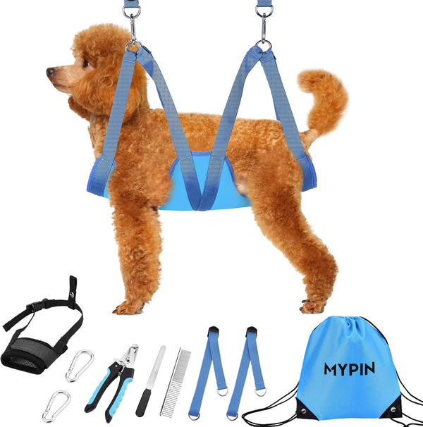 Dog Grooming Hammock & Harness for Dogs & Cats, Multi Hammock Restraint Bag with Adjustable Loop, D-Hooks, Nail Clippers